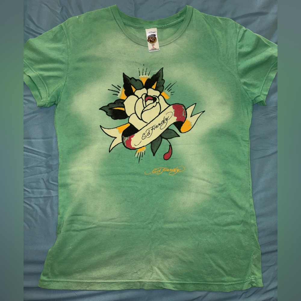 Ed Hardy by Christian Audigier Vintage Mint Green Tee size Large